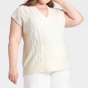 Universal Thread V-Neck Cable Knit Sweater - Cream